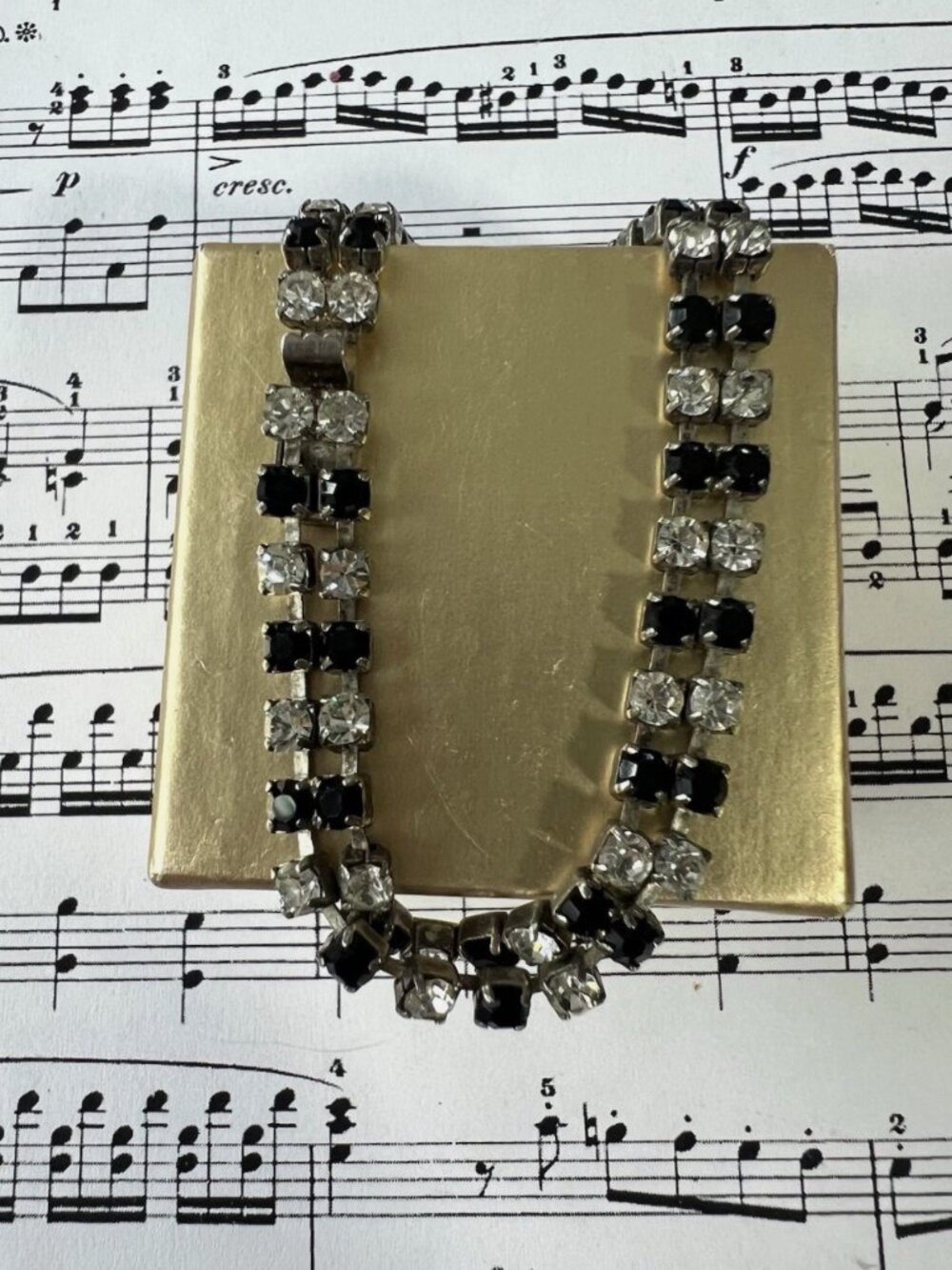 Rare-Vintage Black & White Piano Key Rhinestone Bracelet  ly-space (38) 100% pos